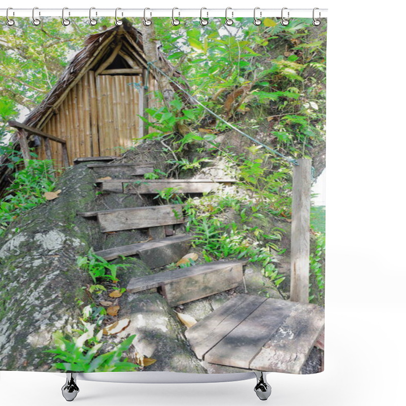 Personality  Cabin On A Tree. Port Olry Beach-Espiritu Santo Island-Vanuatu. 7171 Shower Curtains