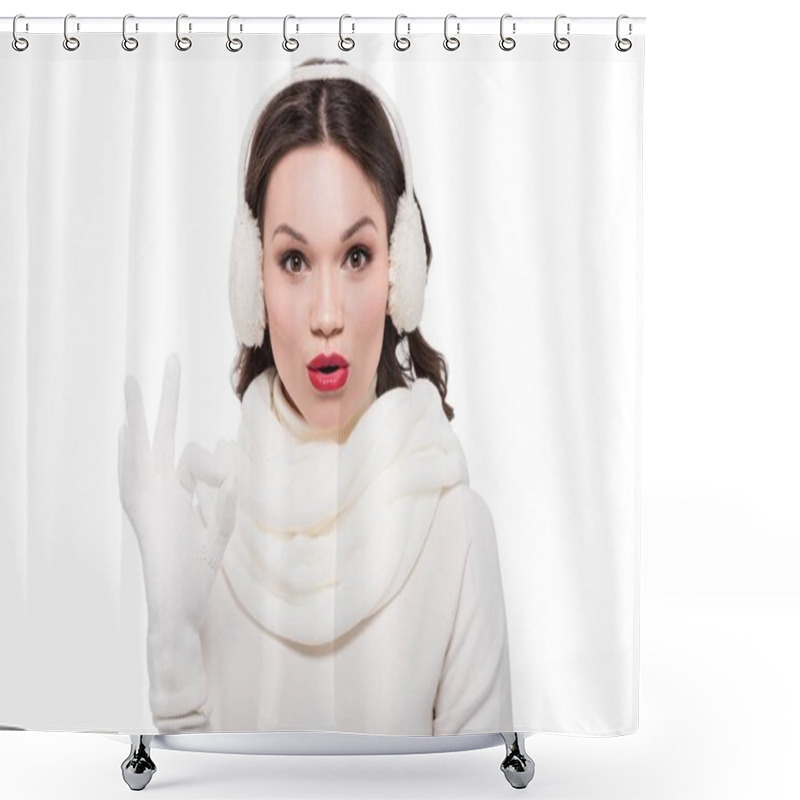 Personality  Woman Showing Ok Sign Shower Curtains