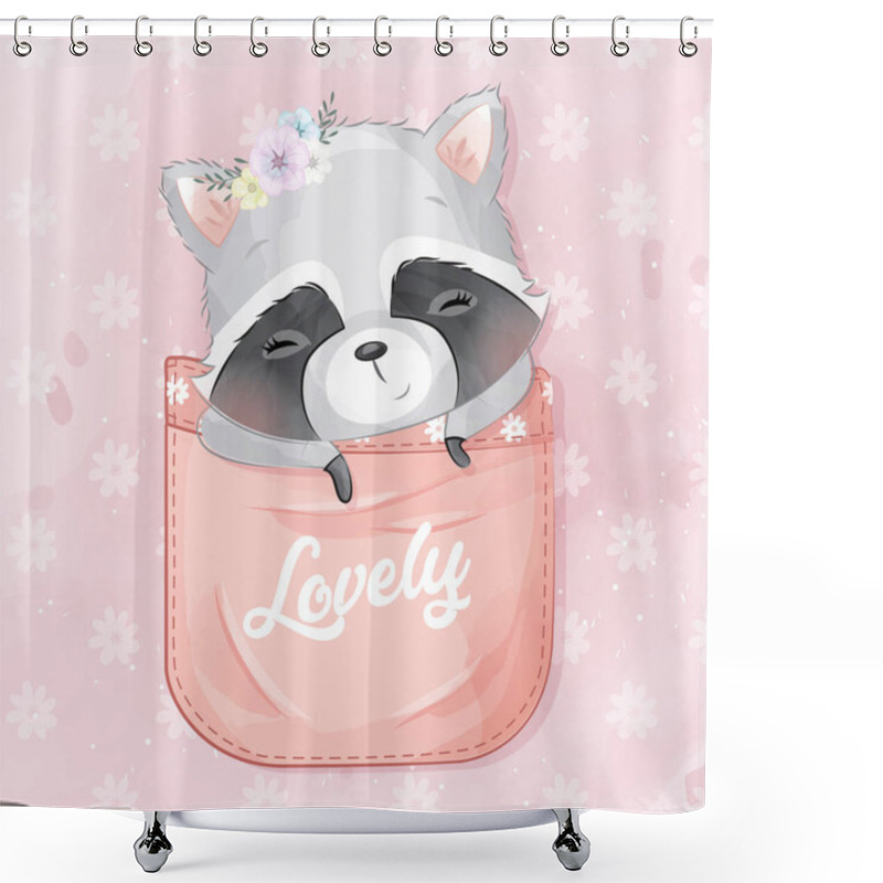 Personality  Cute Raccoon Sitting Inside The Pocket Illustration Shower Curtains