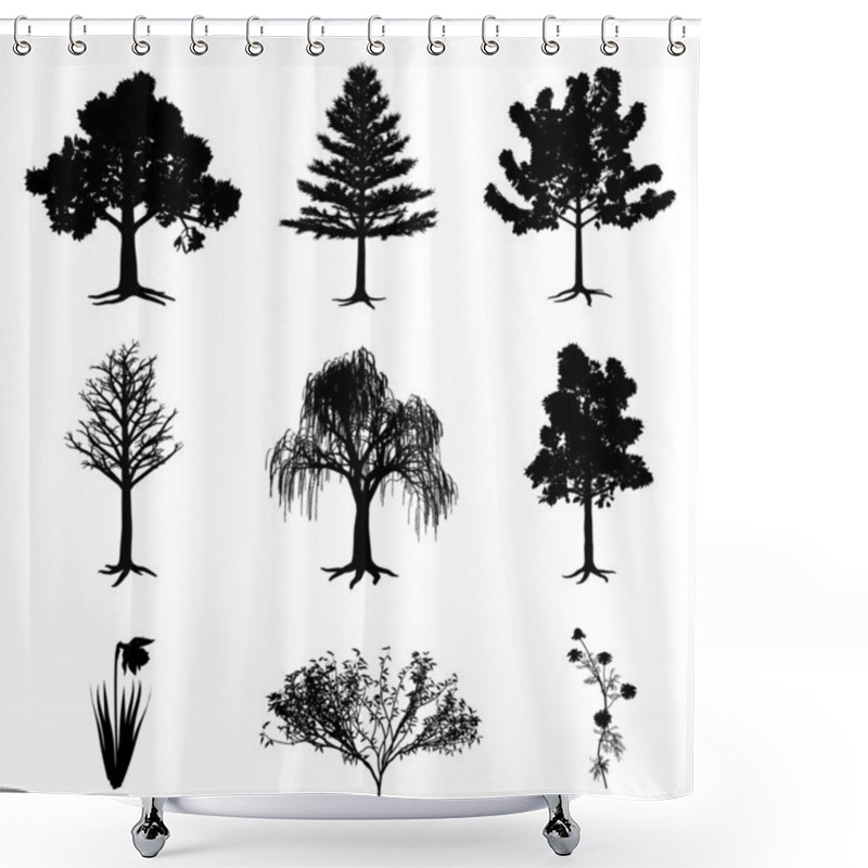 Personality  Trees Narcissus Chamomile And Bush Shower Curtains