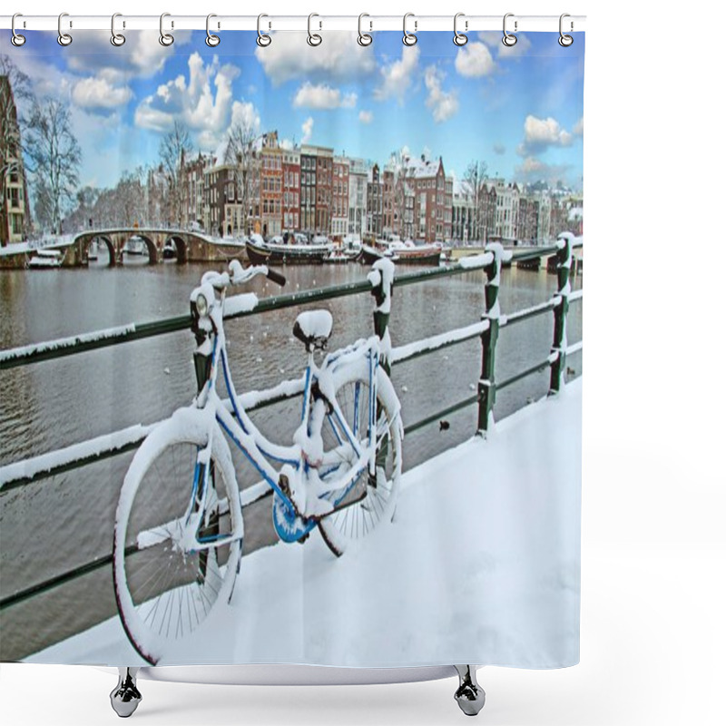 Personality  Snowy Amsterdam In The Netherlands In Winter Shower Curtains