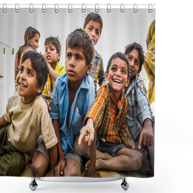 Personality  Indian Kids In The Jaisalmer Desert, Rajasthan, India Shower Curtains