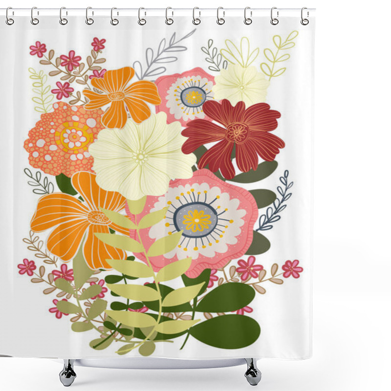 Personality  Set Of Flower Bouquet Design Vector, Wedding Greeting Invitation Card, Flower Decoration. Shower Curtains