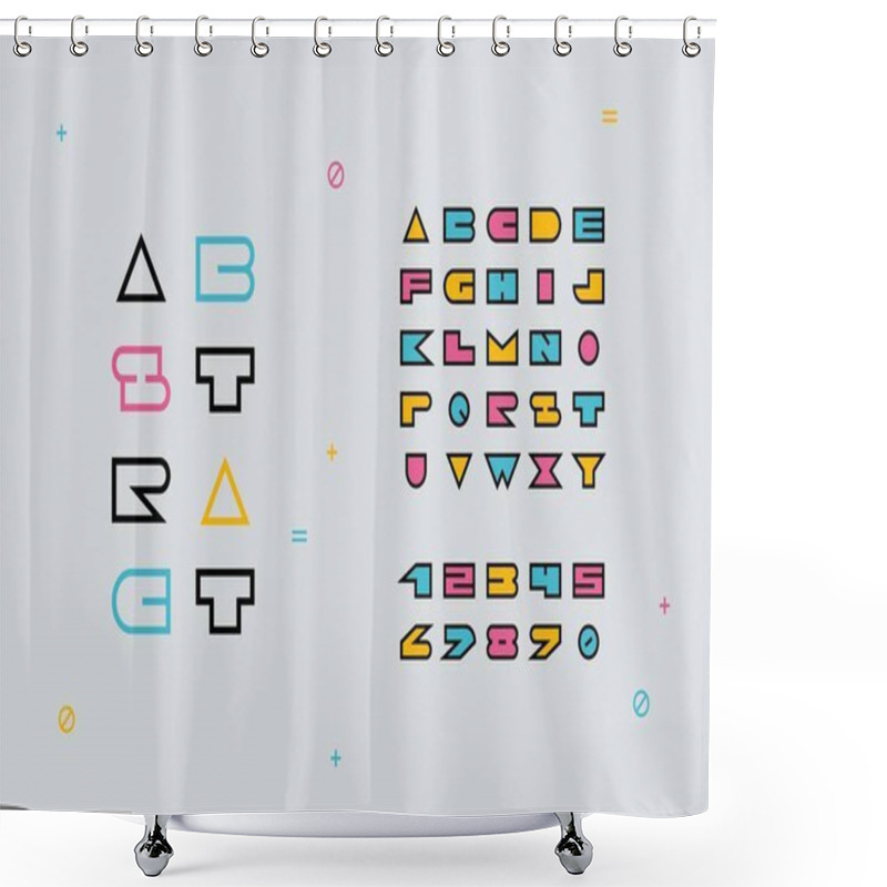 Personality  Abstract Font. Creative Typography With Minimal Geometric Uppercase Symbols And Numbers. Vector Trendy Alphabet With Outlines Shower Curtains