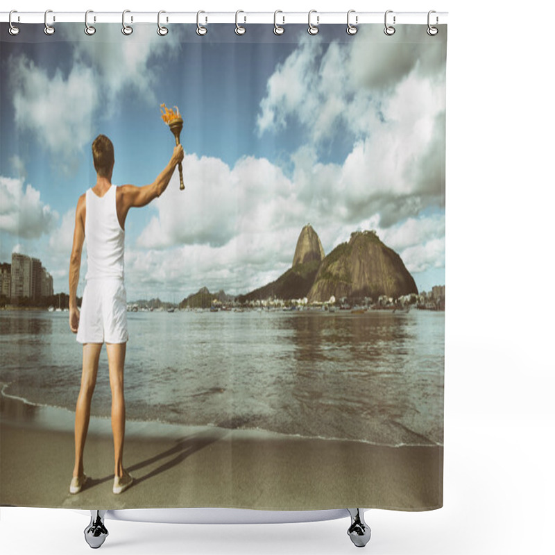 Personality  Young Man Holding Sport Torch Rio De Janeiro Shower Curtains