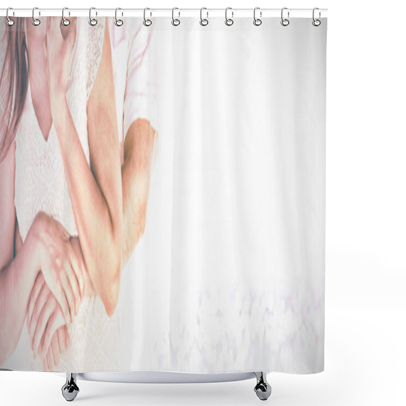 Personality  Happy Couple Hugging And Laughing Together At The Beach Shower Curtains