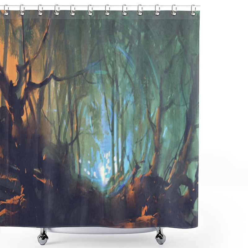 Personality  Dark Forest With Mystic Light Shower Curtains