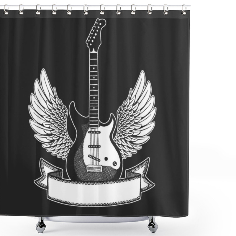 Personality  Vector Rock Guitar With Wings. Print For Poster, Tattoo, Tee Shirt. Online Musical Education. Internet Guitar Lessons. Shower Curtains