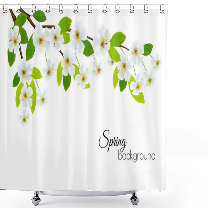 Personality  Spring Background With White Flowers. Vector. Shower Curtains