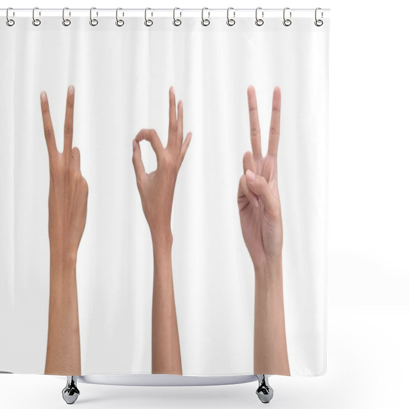 Personality  Victory Hand Sign And Ok Hand Sign Shower Curtains