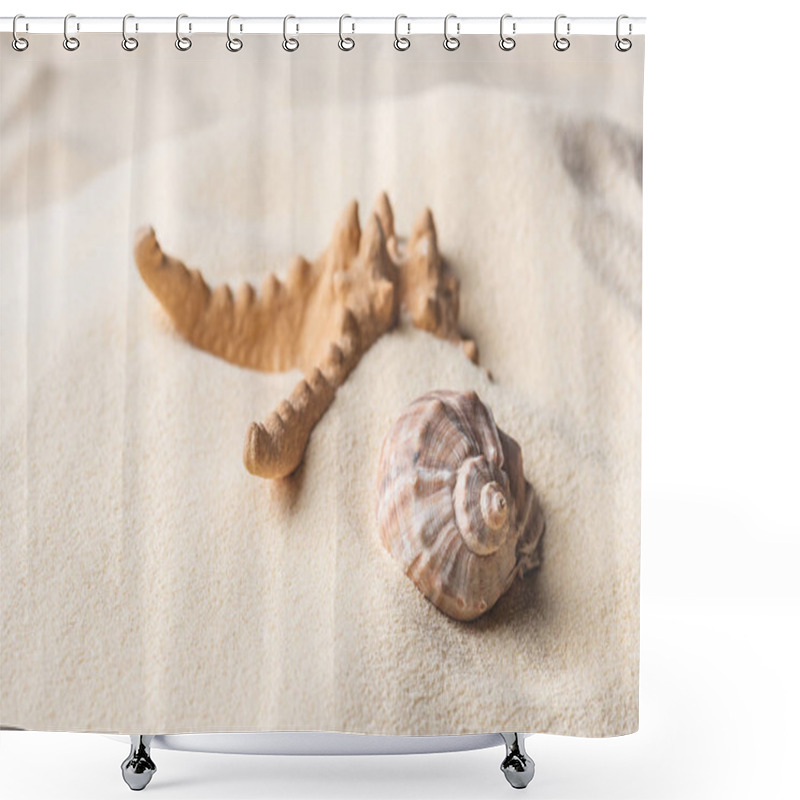 Personality  Sea Starfish And Shell On Summer Sandy Beach Shower Curtains