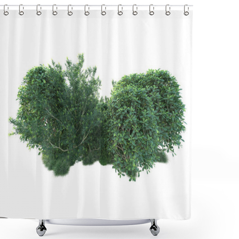 Personality  Green Bushes Isolated On Background. 3d Rendering - Illustration  Shower Curtains