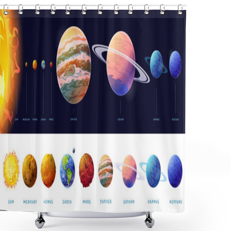 Personality  Solar System Planets Size Comparison Vector Sphere Shower Curtains