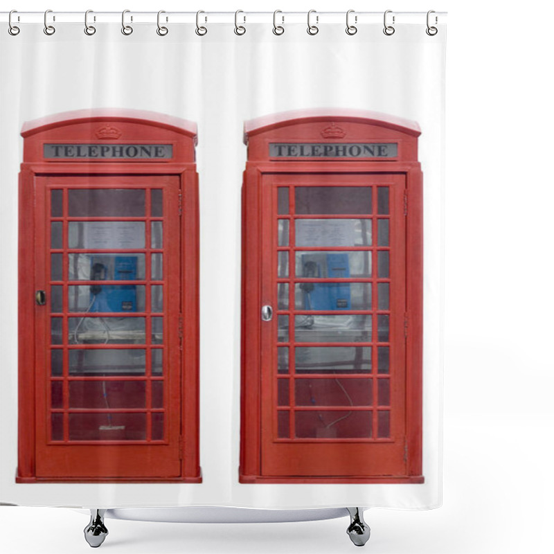 Personality  Red Telephone Box Isolated On White Background Shower Curtains