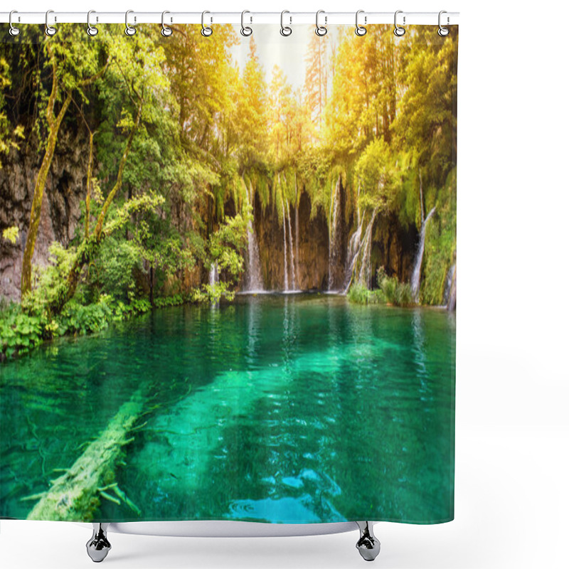 Personality  Nature Wonderland, Lake Waterfall In National Park On A Sunny Summer Day With Sunlight. Waterfalls In Deep Forest, Plitvice National Park Shower Curtains