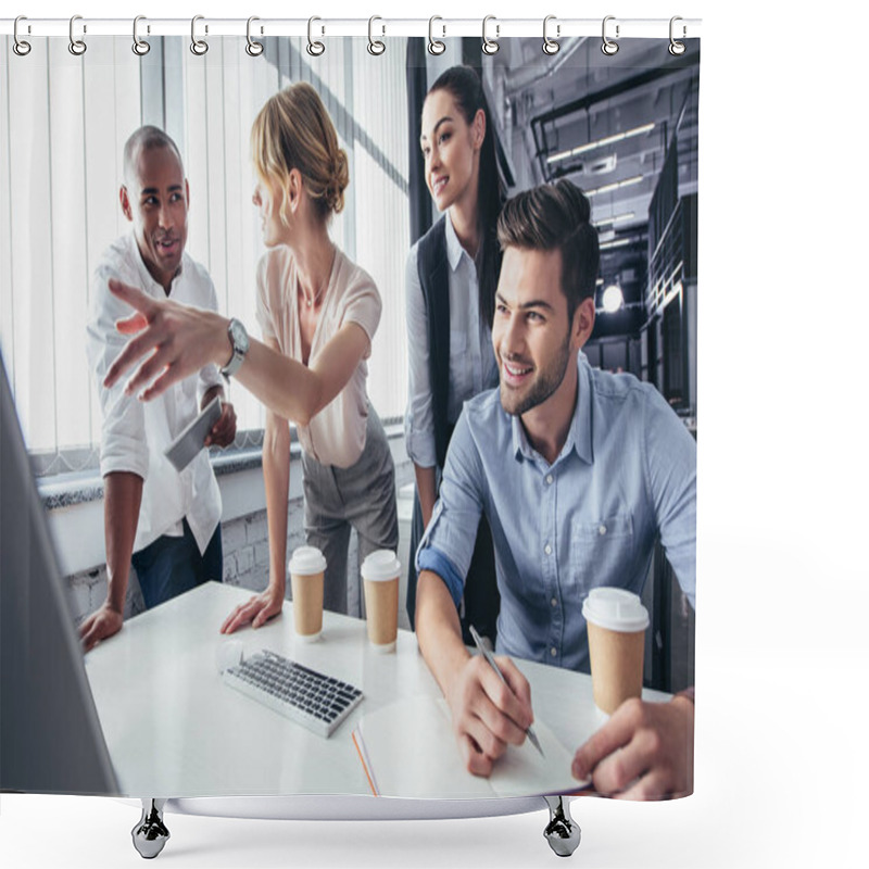 Personality  Business People With Desktop Computer  Shower Curtains