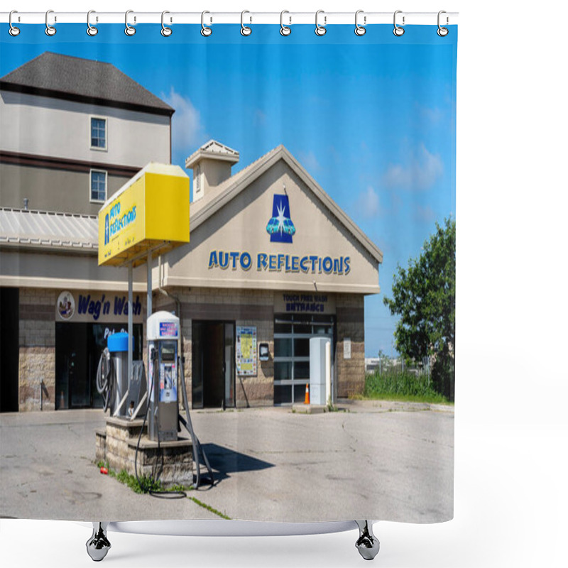 Personality  Guelph, Ontario, Canada - June 28, 2020: An Auto Reflections Car Care Shop In Guelph, Ontario, Canada.  Shower Curtains