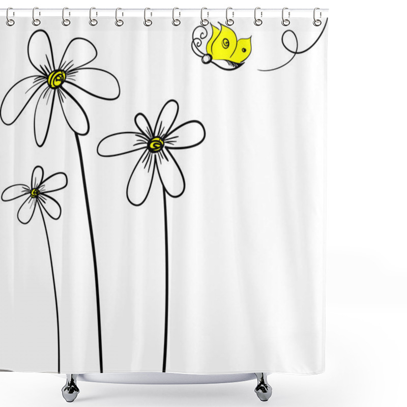 Personality  Daisy And Butterfly Shower Curtains