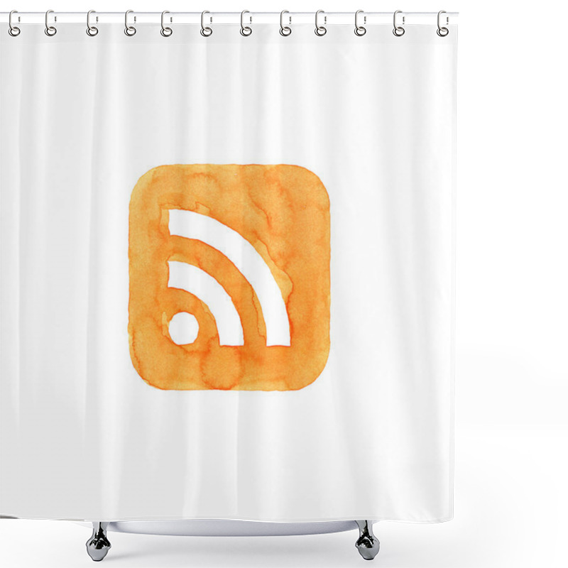 Personality  RSS Icon Orange Button With White Sign. Shower Curtains