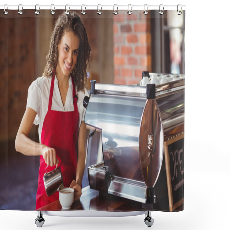 Personality  Smiling Barista Pouring Milk In A Cup Shower Curtains