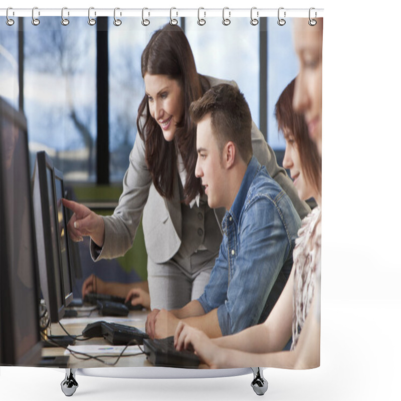 Personality  Student & Teacher Using Computers At College Shower Curtains