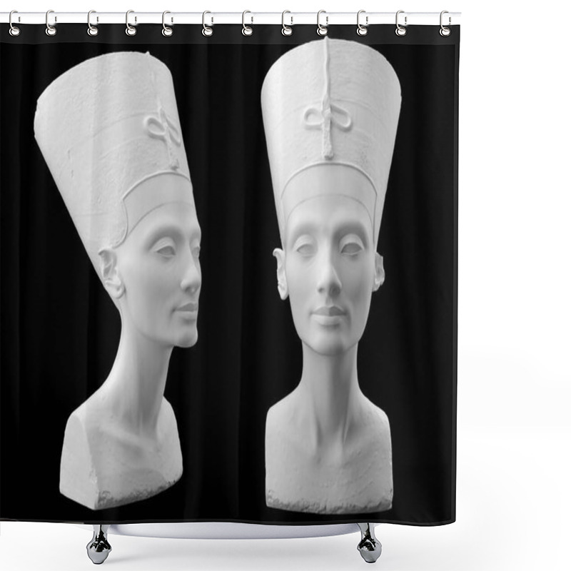 Personality  Statue Of Nefertiti Isolated On A Black Bakground. 3d Image. Shower Curtains