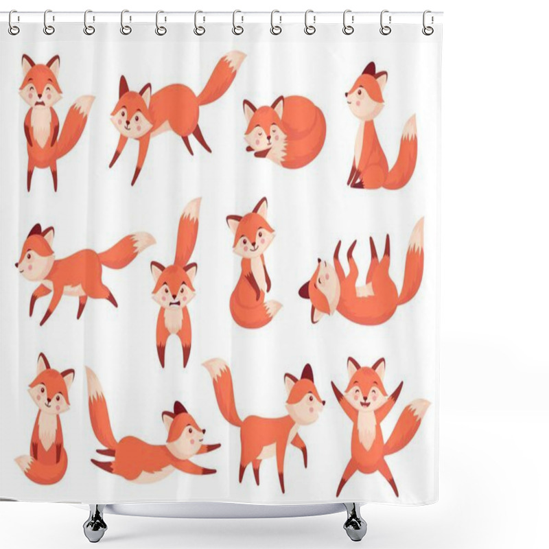 Personality  Cute Fox. Cartoon Red Forest Animals With Various Emotions, Funny Crafty Carnivorous Predators In Different Poses Wildlife Zoo Concept. Vector Flat Set Of Fox Mammal, Wildlife Cartoon Illustration Shower Curtains