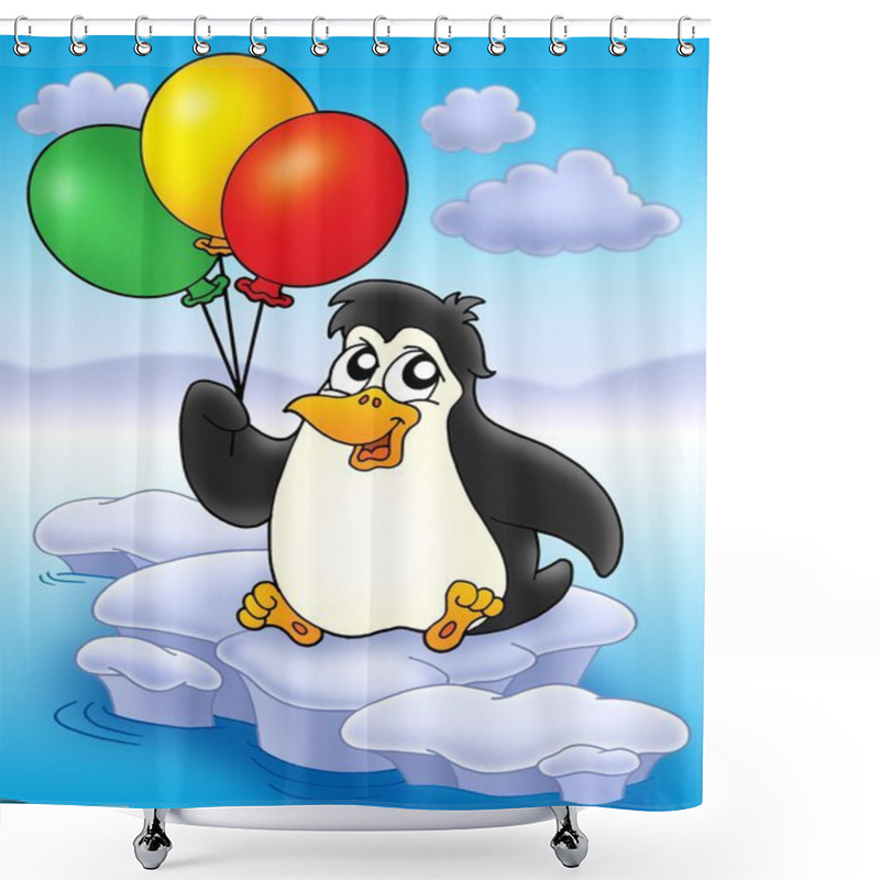 Personality  Penguin With Balloons On Iceberg Shower Curtains