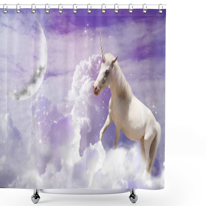 Personality  Magic Unicorn In Fantastic Sky With Fluffy Clouds And Crescent  Shower Curtains