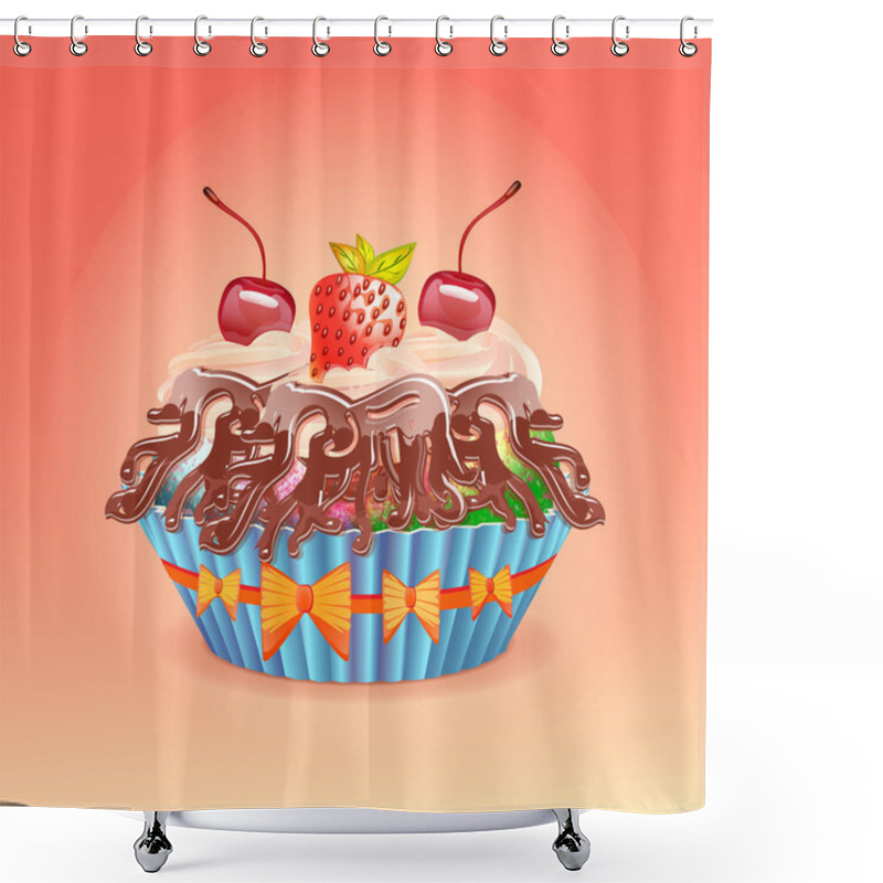 Personality  Vector Illustration Of Cake With Cherry And Strawberry Shower Curtains