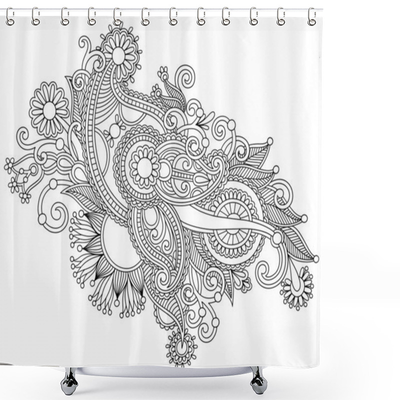 Personality  Hand Draw Black And White Line Art Ornate Flower Design Shower Curtains