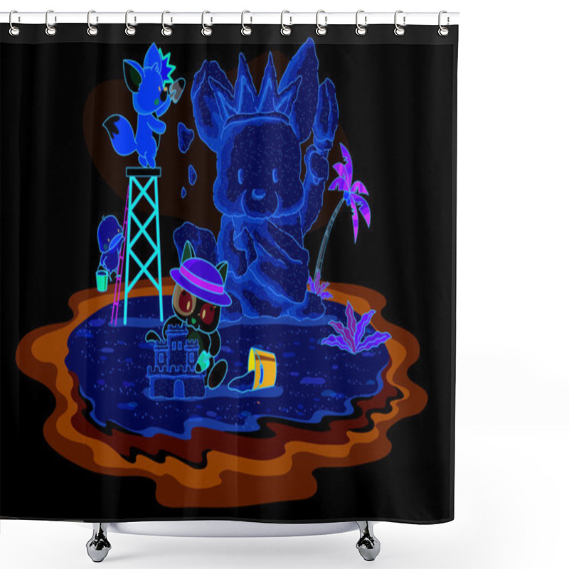 Personality  Cute Animals Are Playing Sand Shower Curtains