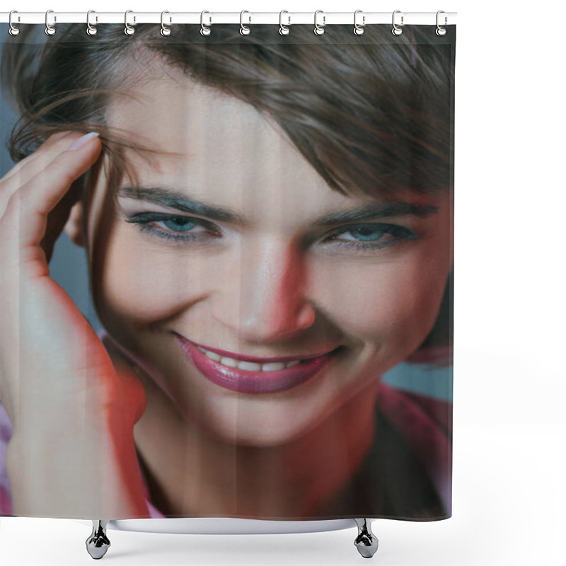 Personality  Girl Smiling At Camera Shower Curtains