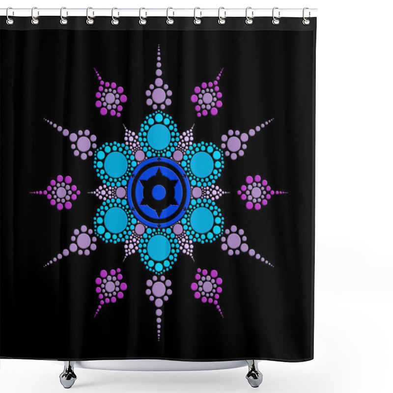 Personality  Mandala Circle Deep Dot As Blue Purple Tone Lotus On Black Background	 Shower Curtains