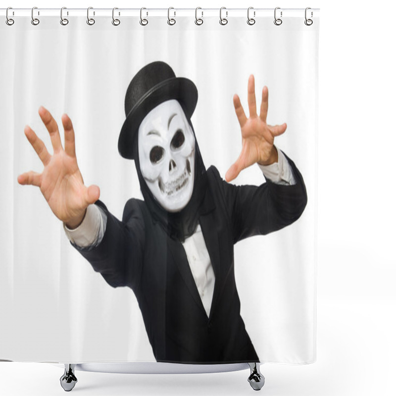 Personality  Man With Scary Mask Isolated On White Shower Curtains