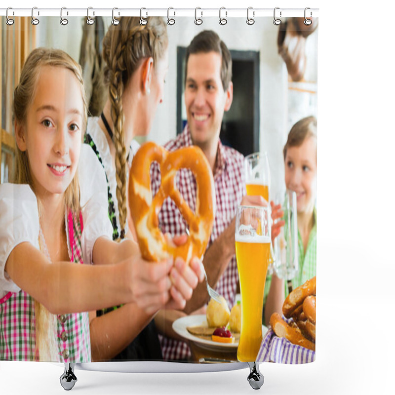 Personality  Bavarian Girl With Family In Restaurant Shower Curtains