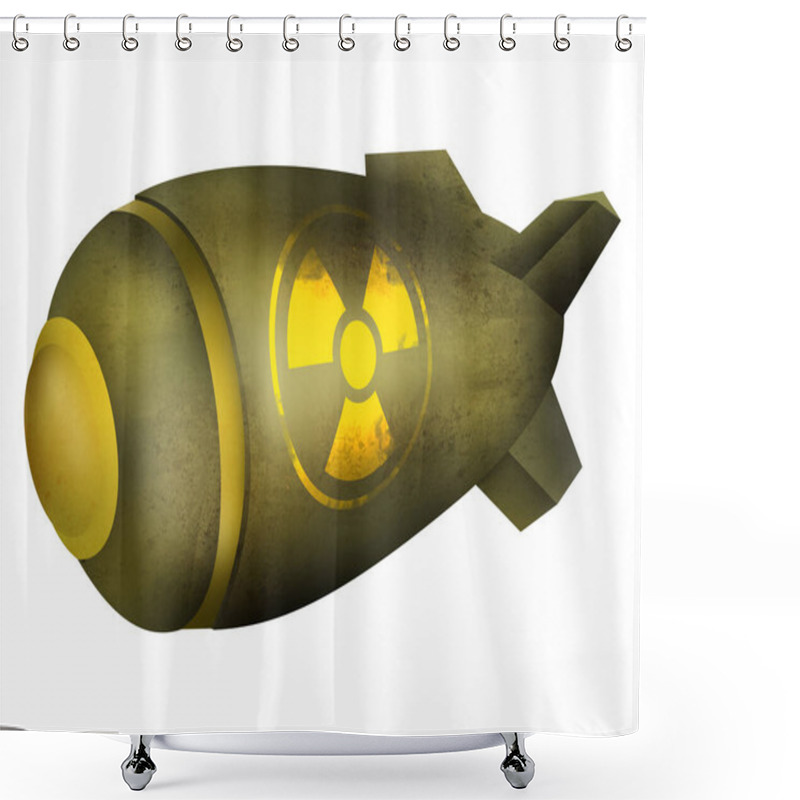 Personality  Illustration Of Atomic Weapon With Radiation Warning Symbol On White Background Shower Curtains