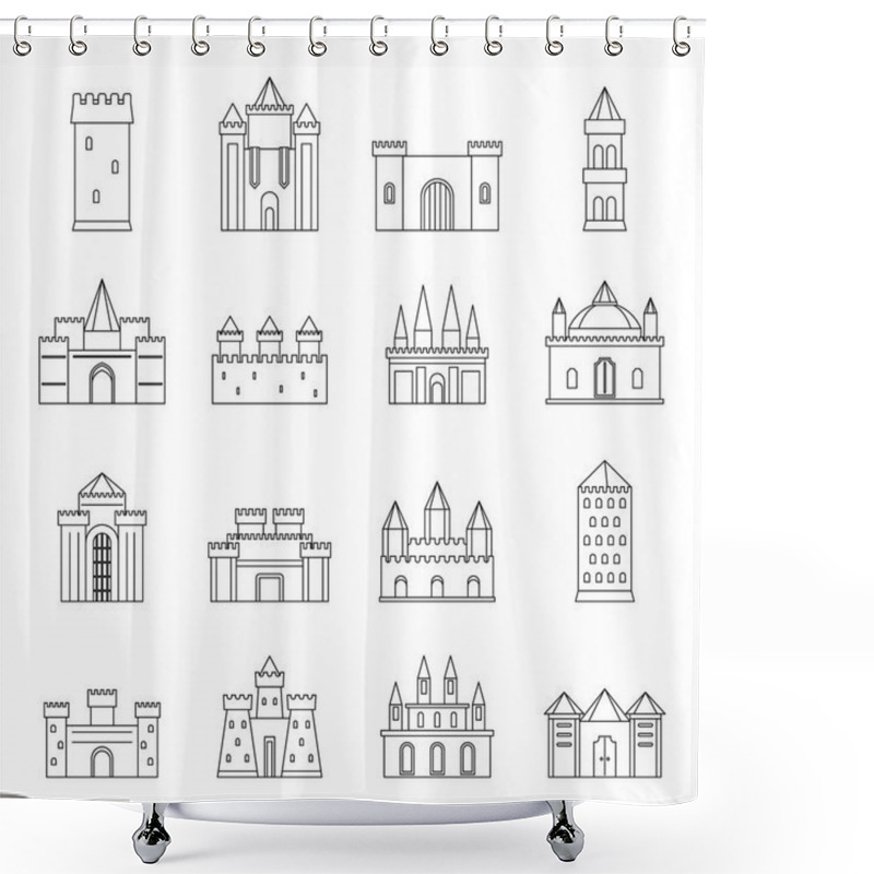 Personality  Towers And Castles Icons Set, Outline Style Shower Curtains