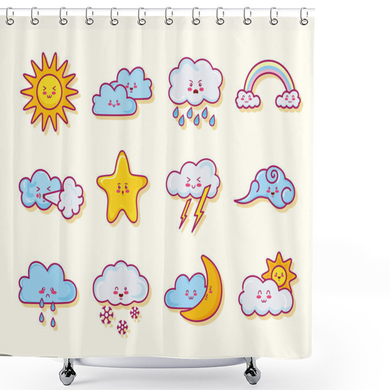 Personality  Twelve Kawaii Clouds Characters Shower Curtains