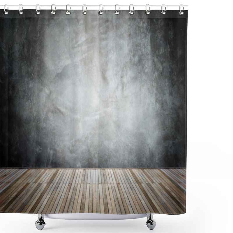 Personality  Empty Top Of Wooden Floor And Natural Stone Wall  Shower Curtains