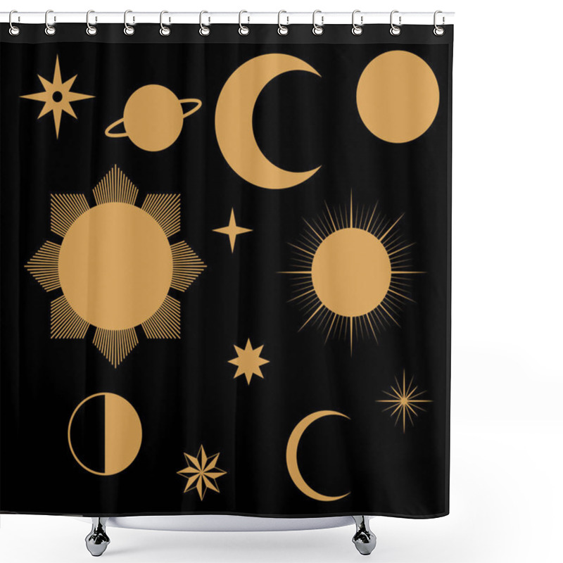 Personality  Vector Illustration Of Moroccan Style Stars, Suns, Moons, And Planets Shower Curtains