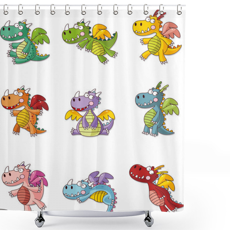 Personality  Cartoon Fat Fire Dragon Icon Set Shower Curtains