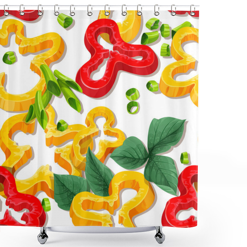 Personality  Beautiful Seamless Background From Slices Of Pepper And Greens Shower Curtains