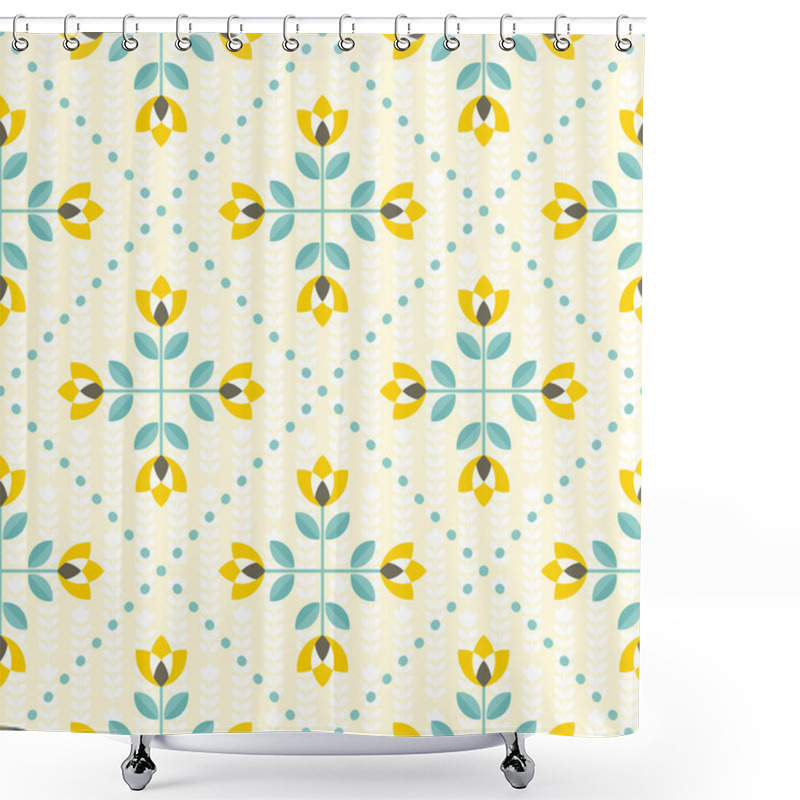 Personality  Seamless Floral Pattern, Yellow And Teal Shower Curtains