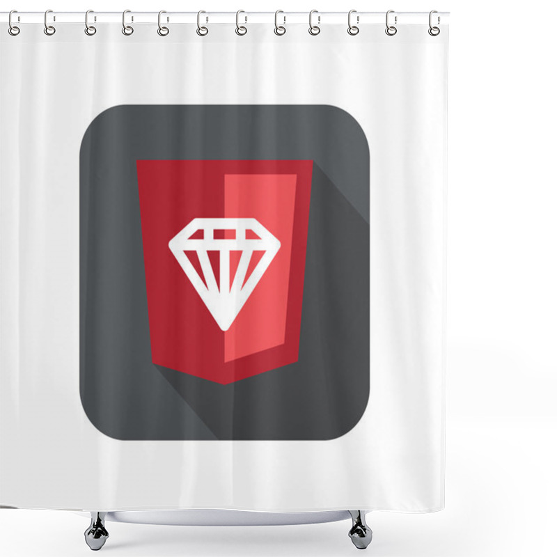 Personality  Illustration Of Ruby Programming Language Web Development Shield Sign - Diamond. Isolated Simple Flat Red Icon With Long Shadow On White Shower Curtains