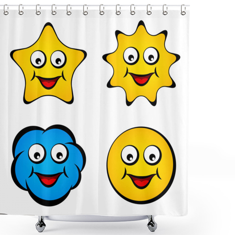 Personality  Cartoon Smiling Face Star Sun Cloud Smiley Shower Curtains