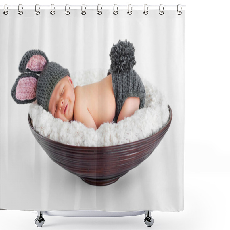 Personality  Newborn Baby Boy Wearing Bunny Ears And A Bunny Tail Shower Curtains