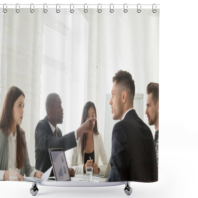 Personality  Diverse Colleagues Disputing During Work Meeting Shower Curtains