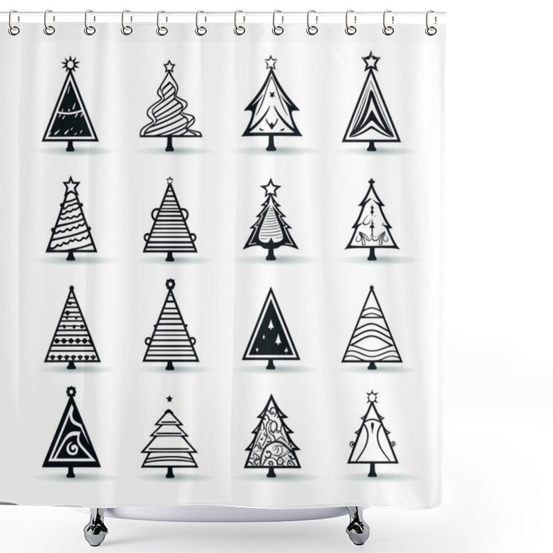 Personality  A Collection Of 16 Unique Black And White Christmas Tree Designs In Various Styles And Patterns, Perfect For Holiday Themes. Shower Curtains