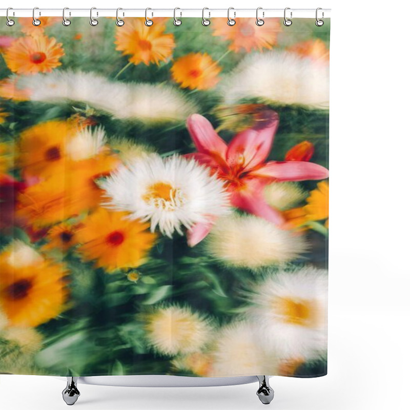 Personality  Vibrant Floral Arrangement Featuring Orange, White, And Pink Blooms In Soft Focus. Shower Curtains